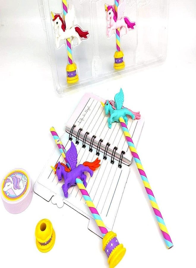 ماياترا مجموعة أدوات مكتبية للأطفال من ماياترا بتصميم وحيد القرن اللطيف - تتضمن 5 أقلام رصاص، و10 ممحاة جذابة، ومبراة واحدة. هدية مثالية لحفلات أعياد الميلاد للأطفال. - Image 4